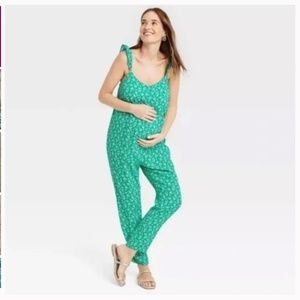 The Nines by Hatch Green Floral Print Maternity Jumpsuit Sz Medium